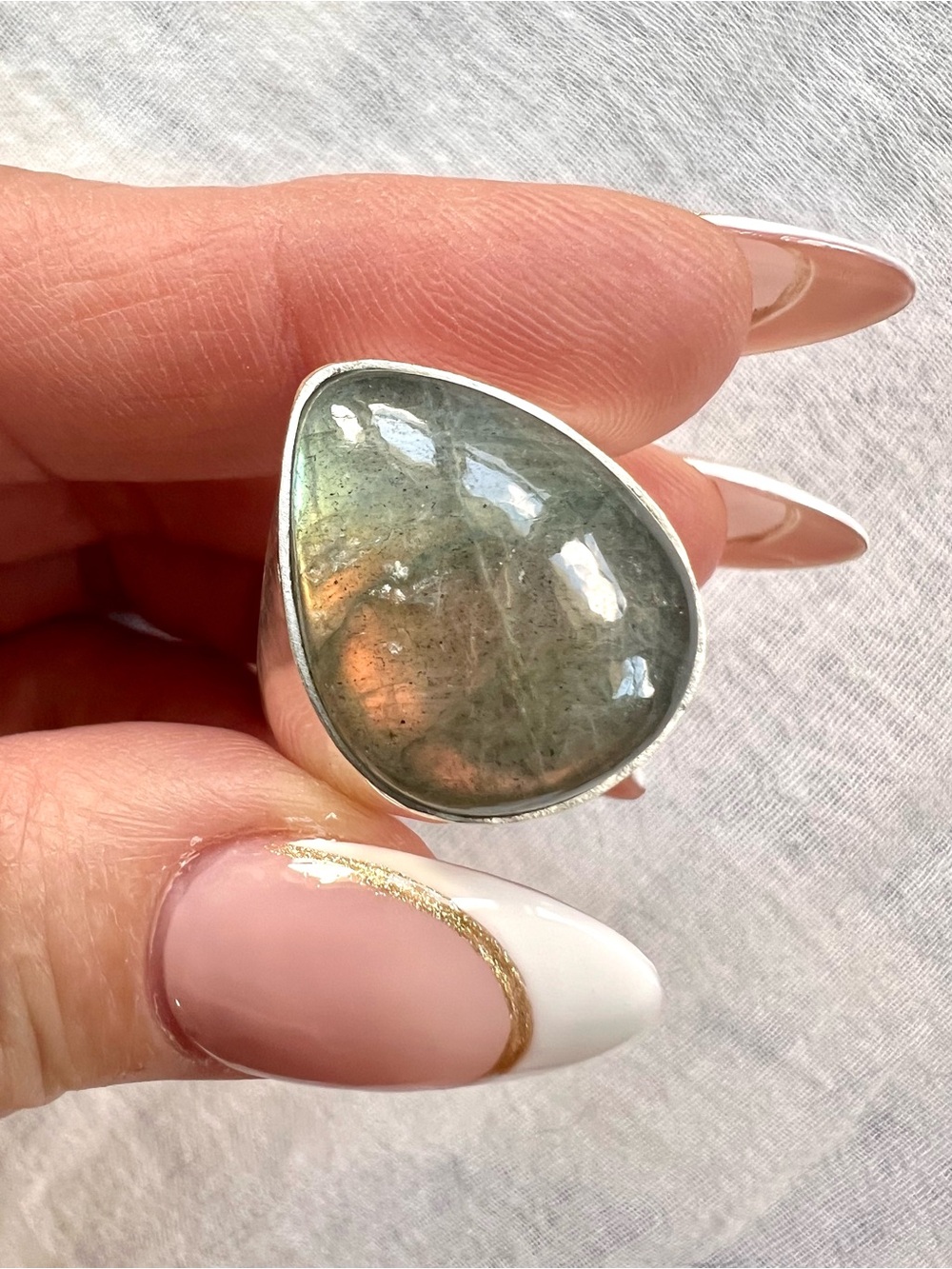 925 The PERFECT Rose Gold + Lime Flash Labradorite Ring! 10 - Picture 7 of 10